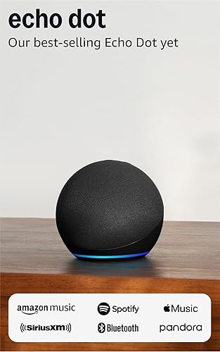 Amazon Echo Dot smart speaker in charcoal on desk