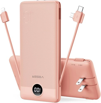 VEGER portable charger with built-in AC plug and cables 10000mAh