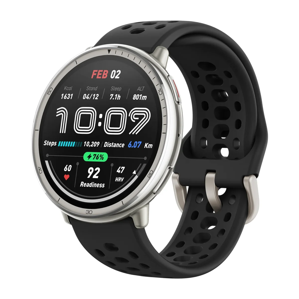 Amazfit Active 2 Round smartwatch in black with leather strap