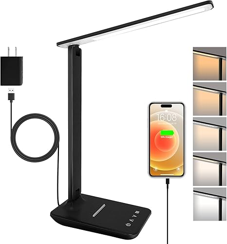 LED desk lamp with USB charging port and adjustable brightness