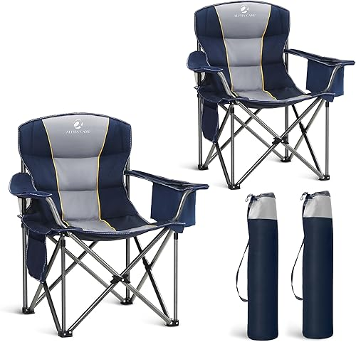 LET'S CAMP oversized folding camping chair in dark green with cup holder