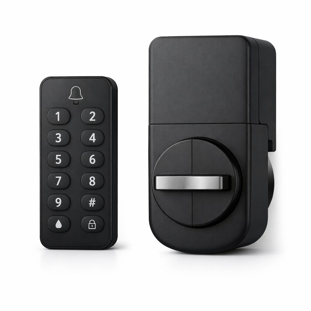 SwitchBot Lock Pro smart deadbolt lock in matte black with keypad and lock mechanism