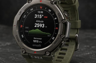 Amazfit T-Rex 3 rugged GPS smartwatch in olive green on dark surface