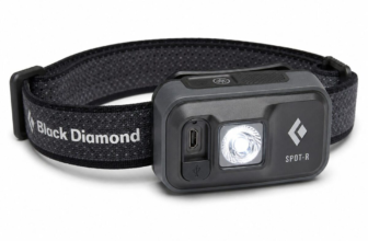 Black Diamond Spot 400-R rechargeable headlamp in graphite color, 400 lumen LED with elastic strap