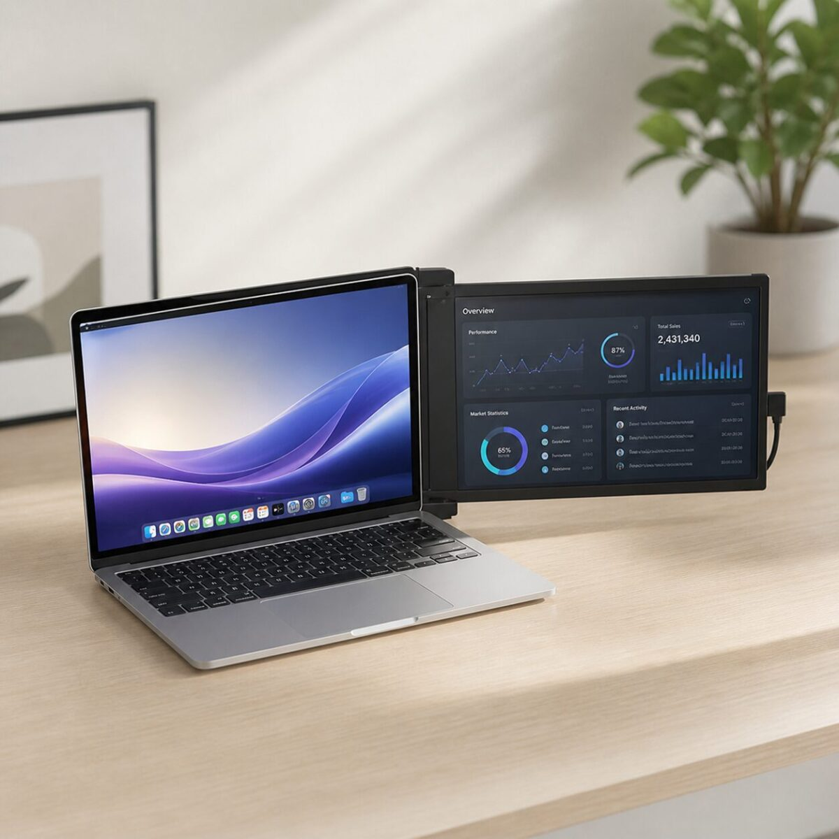 Mobile Pixels Duex Plus 13.3 inch portable monitor attached to a laptop
