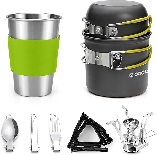Odoland camping cookware stove set with pots and pans