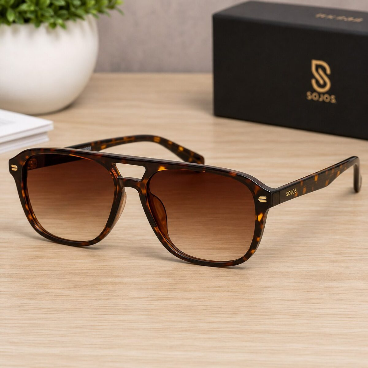 SOJOS Retro Aviator Sunglasses SJ2202 in tortoise shell frame with brown gradient lenses