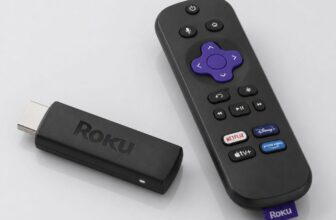 Roku Streaming Stick Plus 4K streaming device with black voice remote
