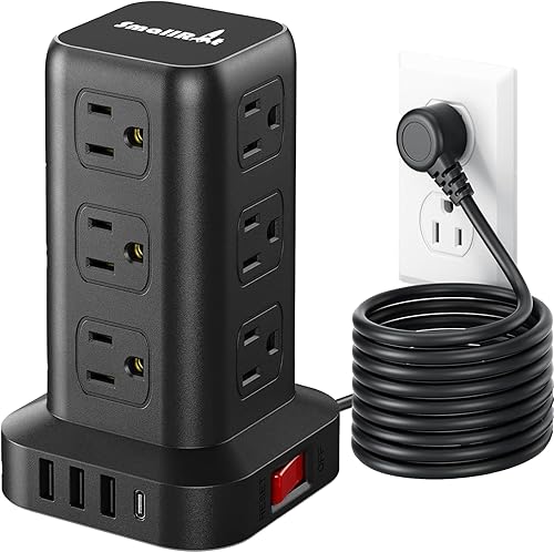 Power strip tower with USB ports and wireless charger