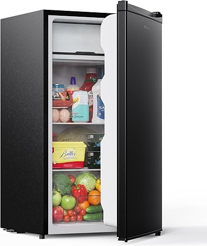 Upstreman 3.2 cu ft mini fridge with freezer in black